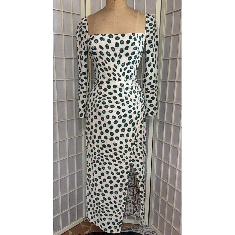 Reformation Hilda Long Sleeve Festival Fairy Cottagecore Green Polka Dot Dress 4 - Picture 1 of 16